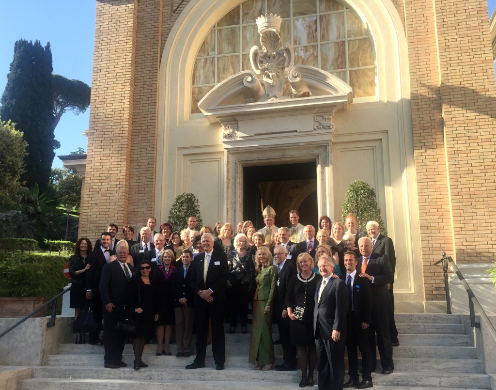 Patrons with his Eminence James Michael Cardinal Harvey in front of Santa Maria Regina della Famiglia. 