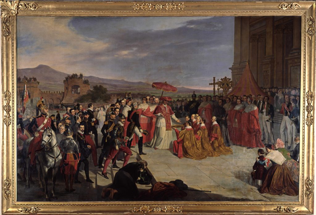 Carlo De Paris (1800-1861), Pio IX ritorna da Gaeta, olio su tela, 1850, Musei Vaticani,Museo Storico, Vaticano, Palazzo Aspotolico Lateranense, scalone