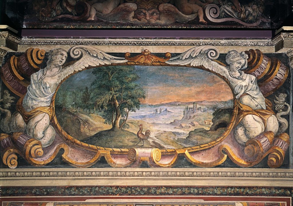 Jan Soens, Il gallo e la perla, Palazzi Apostolici Vaticani, Sala Ducale (la scena fa parte del fregio decorativo della parete est realizzato sotto Pio IV 1560-1565)